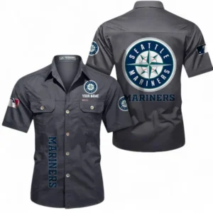Seattle Mariners Fans Gift Short Sleeved Shirt, All Over Print Short Sleeved Shirt For Sport Fan, Custom Name MLB140072325461-Dark Gray
