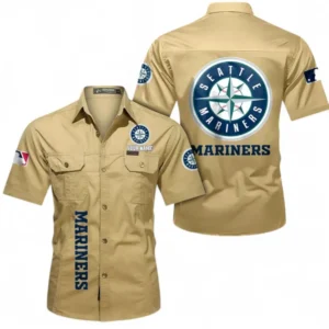 Seattle Mariners Fans Gift Short Sleeved Shirt, All Over Print Short Sleeved Shirt For Sport Fan, Custom Name MLB140072325461-Khaki
