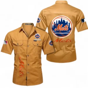New York Mets Fans Gift Short Sleeved Shirt, All Over Print Short Sleeved Shirt For Sport Fan, Custom Name MLB140072325463-Turmeric