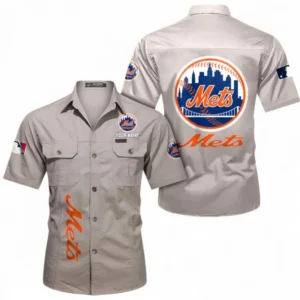 New York Mets Fans Gift Short Sleeved Shirt, All Over Print Short Sleeved Shirt For Sport Fan, Custom Name MLB140072325463-Beige