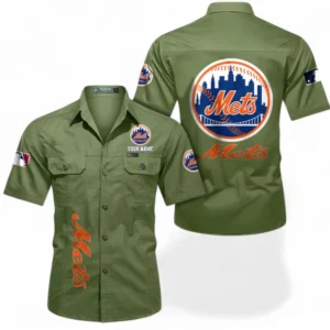 New York Mets Fans Gift Short Sleeved Shirt, All Over Print Short Sleeved Shirt For Sport Fan, Custom Name MLB140072325463-Fruit Green