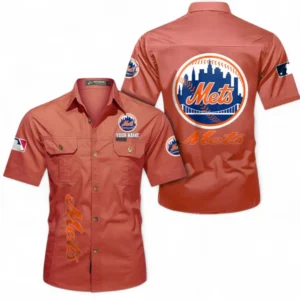 New York Mets Fans Gift Short Sleeved Shirt, All Over Print Short Sleeved Shirt For Sport Fan, Custom Name MLB140072325463-Red