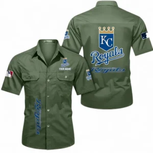 Kansas City Royals Fans Gift Short Sleeved Shirt, All Over Print Short Sleeved Shirt For Sport Fan, Custom Name MLB140072325464-Army Green