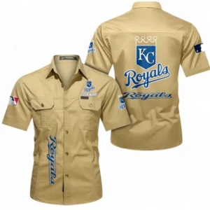 Kansas City Royals Fans Gift Short Sleeved Shirt, All Over Print Short Sleeved Shirt For Sport Fan, Custom Name MLB140072325464-Khaki