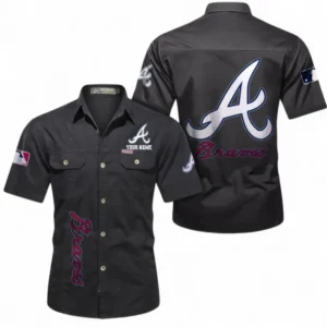 Atlanta Braves Fans Gift Short Sleeved Shirt, All Over Print Short Sleeved Shirt For Sport Fan, Custom Name MLB140072325466-Black