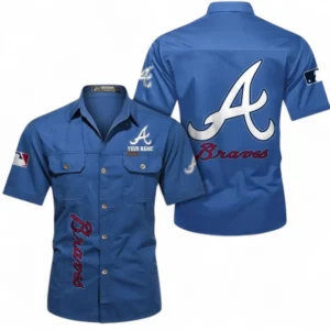Atlanta Braves Fans Gift Short Sleeved Shirt, All Over Print Short Sleeved Shirt For Sport Fan, Custom Name MLB140072325466-Cowboy Blue