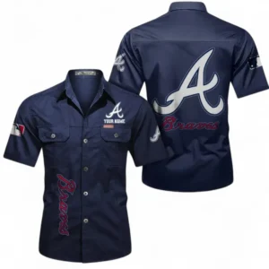 Atlanta Braves Fans Gift Short Sleeved Shirt, All Over Print Short Sleeved Shirt For Sport Fan, Custom Name MLB140072325466-Dark Blue
