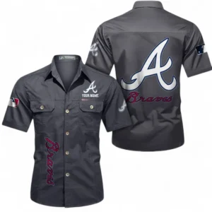 Atlanta Braves Fans Gift Short Sleeved Shirt, All Over Print Short Sleeved Shirt For Sport Fan, Custom Name MLB140072325466-Dark Gray