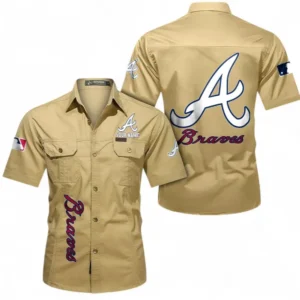 Atlanta Braves Fans Gift Short Sleeved Shirt, All Over Print Short Sleeved Shirt For Sport Fan, Custom Name MLB140072325466-Khaki