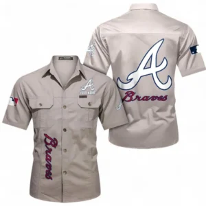 Atlanta Braves Fans Gift Short Sleeved Shirt, All Over Print Short Sleeved Shirt For Sport Fan, Custom Name MLB140072325466-Beige