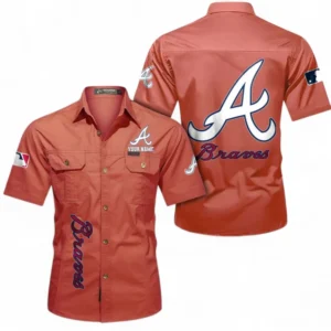 Atlanta Braves Fans Gift Short Sleeved Shirt, All Over Print Short Sleeved Shirt For Sport Fan, Custom Name MLB140072325466-Red