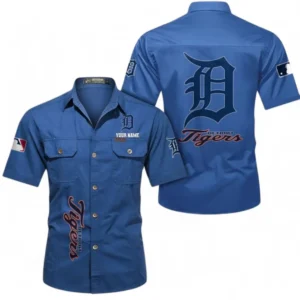 Detroit Tigers Fans Gift Short Sleeved Shirt, All Over Print Short Sleeved Shirt For Sport Fan, Custom Name MLB140072325467-Cowboy Blue