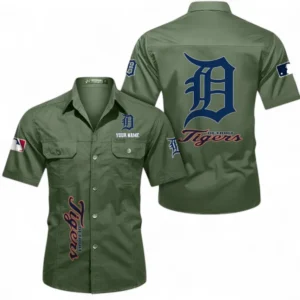 Detroit Tigers Fans Gift Short Sleeved Shirt, All Over Print Short Sleeved Shirt For Sport Fan, Custom Name MLB140072325467-Army Green