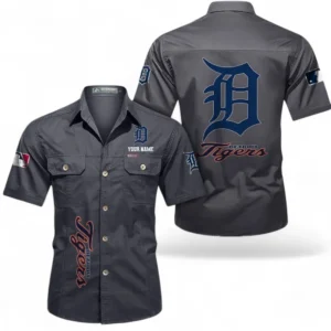 Detroit Tigers Fans Gift Short Sleeved Shirt, All Over Print Short Sleeved Shirt For Sport Fan, Custom Name MLB140072325467-Dark Gray