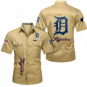 Detroit Tigers Fans Gift Short Sleeved Shirt, All Over Print Short Sleeved Shirt For Sport Fan, Custom Name MLB140072325467-Khaki