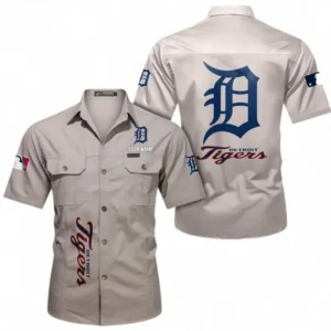 Detroit Tigers Fans Gift Short Sleeved Shirt, All Over Print Short Sleeved Shirt For Sport Fan, Custom Name MLB140072325467-Beige