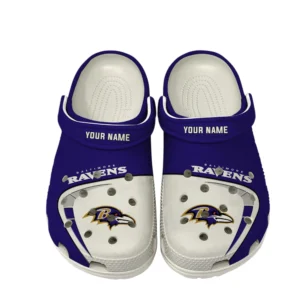 Baltimore Ravens Fans Gift Crocs, All Over Print Crocs For Sport Fan, Custom Name NFL127072225137 - White