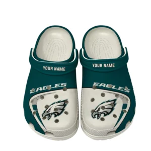 Philadelphia Eagles Fans Gift Crocs, All Over Print Crocs For Sport Fan, Custom Name NFL1270722143 - White