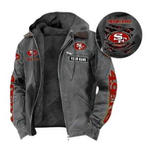 San Francisco 49ers Fans Gift Hooded And Flannel Hoodie, All Over Print Hoodie For Sport Fan, Custom Name NFL135072325125 - Gray