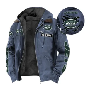 New York Jets Fans Gift Hooded And Flannel Hoodie, All Over Print Hoodie For Sport Fan, Custom Name NFL135072325126 - Navy Blue