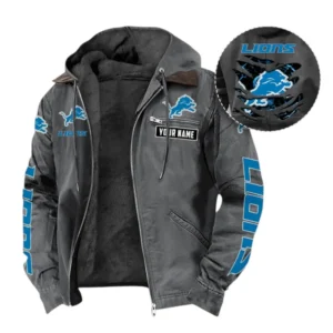 Detroit Lions Fans Gift Hooded And Flannel Hoodie, All Over Print Hoodie For Sport Fan, Custom Name NFL135072325132 - Gray