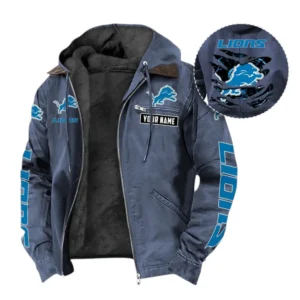 Detroit Lions Fans Gift Hooded And Flannel Hoodie, All Over Print Hoodie For Sport Fan, Custom Name NFL135072325132 - Navy Blue