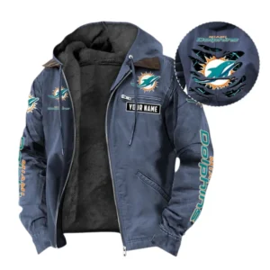Miami Dolphins Fans Gift Hooded And Flannel Hoodie, All Over Print Hoodie For Sport Fan, Custom Name NFL135072325135 - Navy Blue
