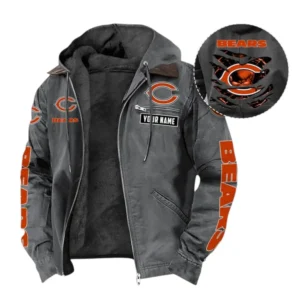 Chicago Bears Fans Gift Hooded And Flannel Hoodie, All Over Print Hoodie For Sport Fan, Custom Name NFL135072325136 - Gray