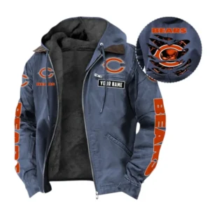 Chicago Bears Fans Gift Hooded And Flannel Hoodie, All Over Print Hoodie For Sport Fan, Custom Name NFL135072325136 - Navy Blue