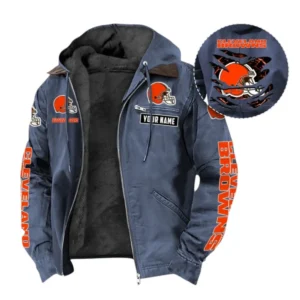 Cleveland Browns Fans Gift Hooded And Flannel Hoodie, All Over Print Hoodie For Sport Fan, Custom Name NFL135072325140 - Navy Blue