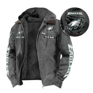 Philadelphia Eagles Fans Gift Hooded And Flannel Hoodie, All Over Print Hoodie For Sport Fan, Custom Name NFL1350723145 - Gray