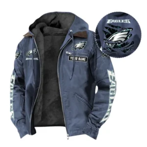 Philadelphia Eagles Fans Gift Hooded And Flannel Hoodie, All Over Print Hoodie For Sport Fan, Custom Name NFL1350723145 - Navy Blue