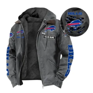 Buffalo Bills Fans Gift Hooded And Flannel Hoodie, All Over Print Hoodie For Sport Fan, Custom Name NFL1350723146 - Gray