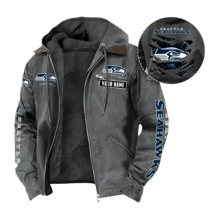 Seattle Seahawks Fans Gift Hooded And Flannel Hoodie, All Over Print Hoodie For Sport Fan, Custom Name NFL1350723148 - Gray