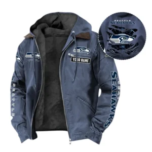 Seattle Seahawks Fans Gift Hooded And Flannel Hoodie, All Over Print Hoodie For Sport Fan, Custom Name NFL1350723148 - Navy Blue