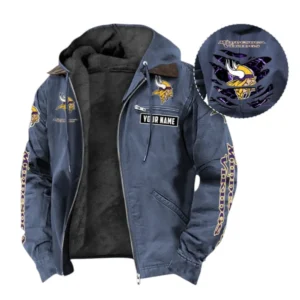 Minnesota Vikings Fans Gift Hooded And Flannel Hoodie, All Over Print Hoodie For Sport Fan, Custom Name NFL1350723152 - Navy Blue