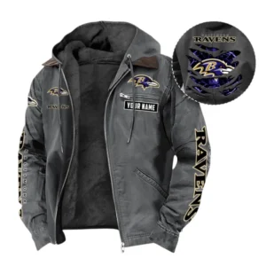 Baltimore Ravens Fans Gift Hooded And Flannel Hoodie, All Over Print Hoodie For Sport Fan, Custom Name NFL1350723153 - Gray
