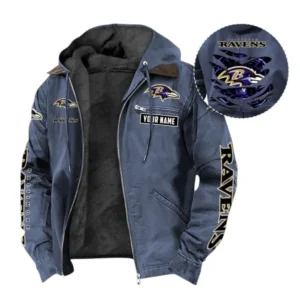 Baltimore Ravens Fans Gift Hooded And Flannel Hoodie, All Over Print Hoodie For Sport Fan, Custom Name NFL1350723153 - Navy Blue