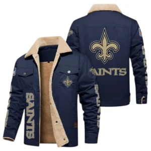 New Orleans Saints Fans Gift Jacket Fur Collar Fleece, All Over Print Collar Fleece For Sport Fan NFL138072325123 - Deep Blue