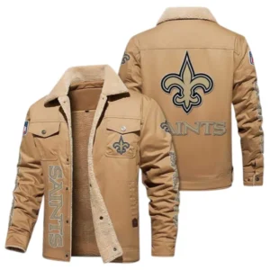 New Orleans Saints Fans Gift Jacket Fur Collar Fleece, All Over Print Collar Fleece For Sport Fan NFL138072325123 - Light khaki