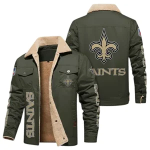 New Orleans Saints Fans Gift Jacket Fur Collar Fleece, All Over Print Collar Fleece For Sport Fan NFL138072325123 - Military green