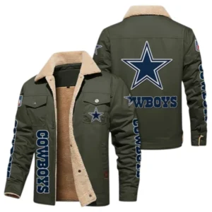 Dallas Cowboys Fans Gift Jacket Fur Collar Fleece, All Over Print Collar Fleece For Sport Fan NFL138072325124 - Military green