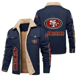 San Francisco 49ers Fans Gift Jacket Fur Collar Fleece, All Over Print Collar Fleece For Sport Fan NFL138072325126 - Deep Blue