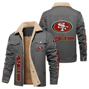 San Francisco 49ers Fans Gift Jacket Fur Collar Fleece, All Over Print Collar Fleece For Sport Fan NFL138072325126 - Gray