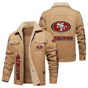 San Francisco 49ers Fans Gift Jacket Fur Collar Fleece, All Over Print Collar Fleece For Sport Fan NFL138072325126 - Light khaki