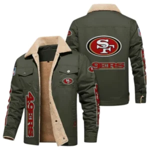 San Francisco 49ers Fans Gift Jacket Fur Collar Fleece, All Over Print Collar Fleece For Sport Fan NFL138072325126 - Military green