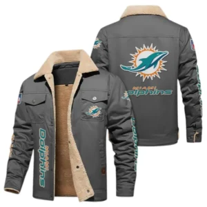 Miami Dolphins Fans Gift Jacket Fur Collar Fleece, All Over Print Collar Fleece For Sport Fan NFL138072325127 - Gray