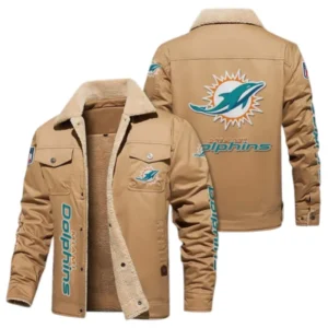 Miami Dolphins Fans Gift Jacket Fur Collar Fleece, All Over Print Collar Fleece For Sport Fan NFL138072325127 - Light khaki
