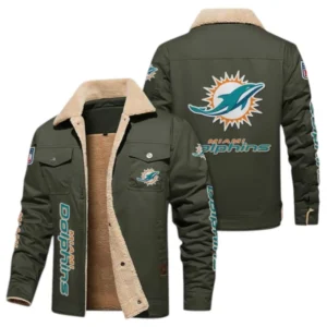 Miami Dolphins Fans Gift Jacket Fur Collar Fleece, All Over Print Collar Fleece For Sport Fan NFL138072325127 - Military green