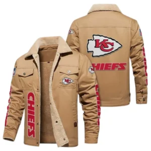 Kansas City Chiefs Fans Gift Jacket Fur Collar Fleece, All Over Print Collar Fleece For Sport Fan NFL138072325128 - Light khaki